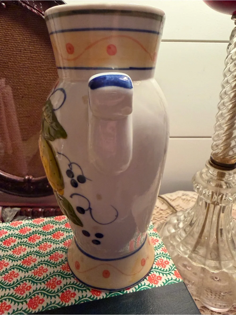 Hand-Painted Ceramic Vase with Yellow Fruit Motif